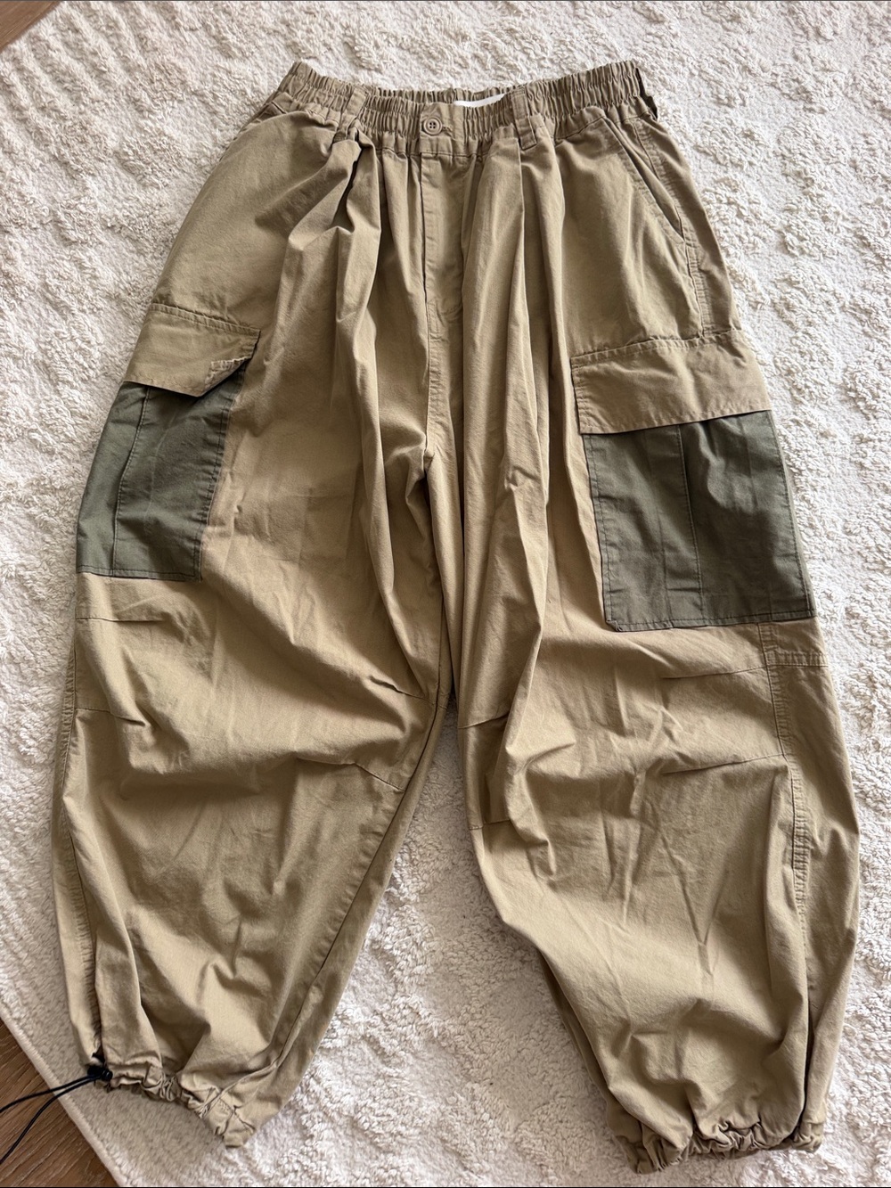The Frankie Shop Two-Tone Khaki Cargo Joggers with Olive Patches